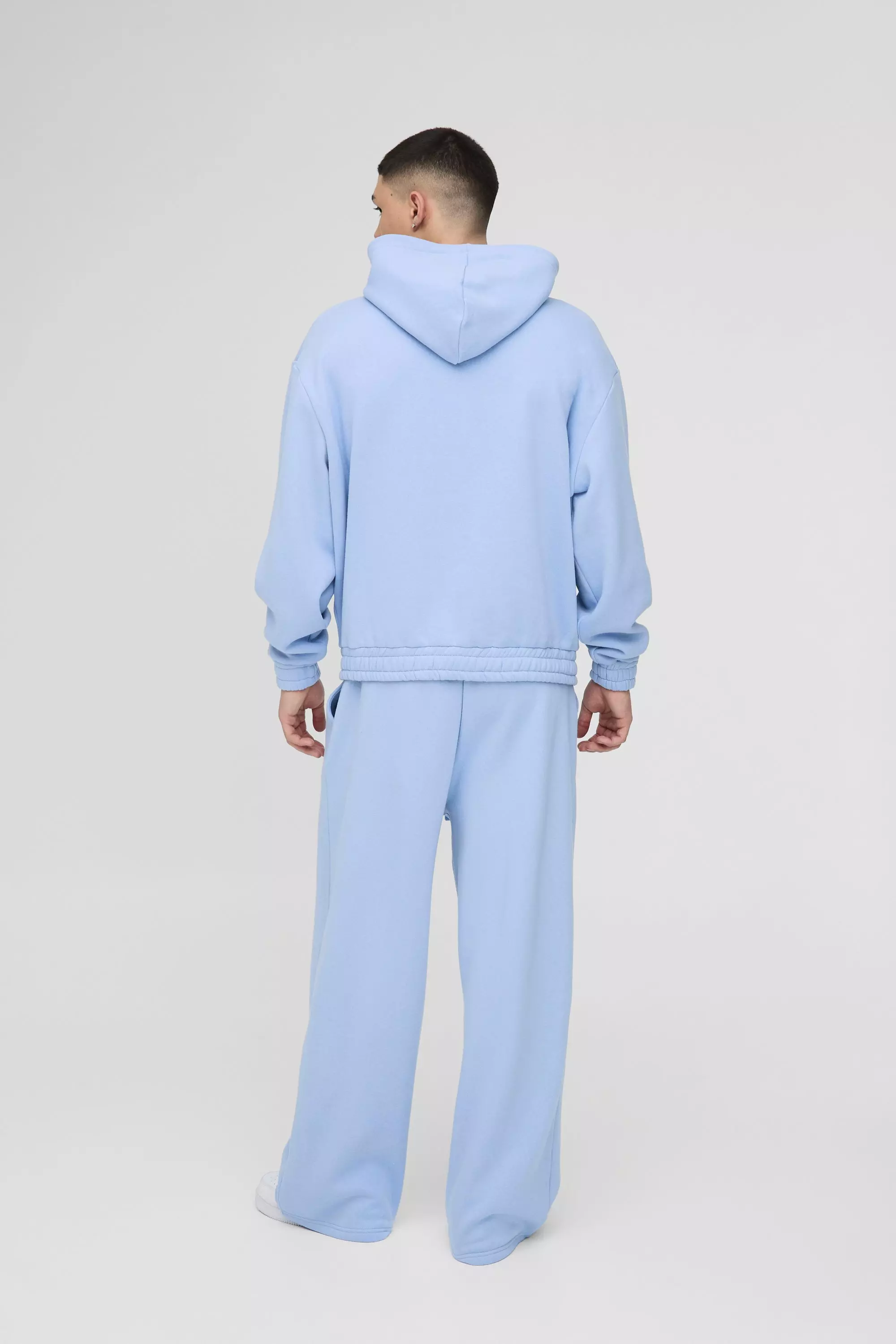 Oversized Boxy Drop Crotch Hooded Tracksuit With Rubber Badge boohooMAN USA